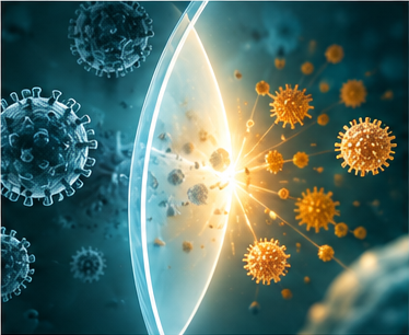 Illusztráció: áttetsző, fénylő réteg választja el a sejtet a környező részecskéktől